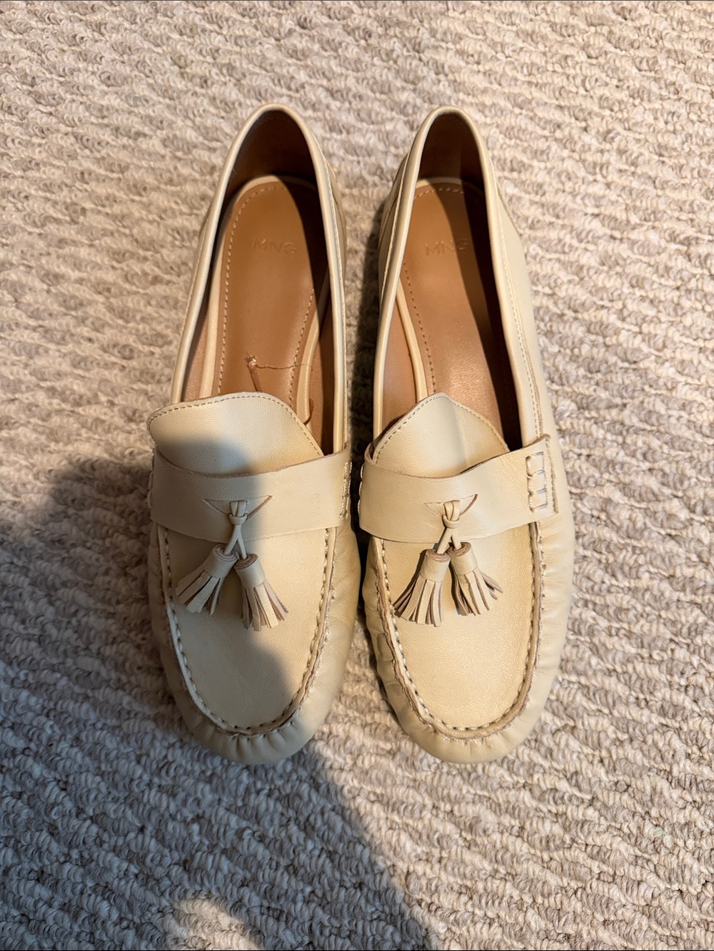 MANGO Cream Tassel Leather Loafers